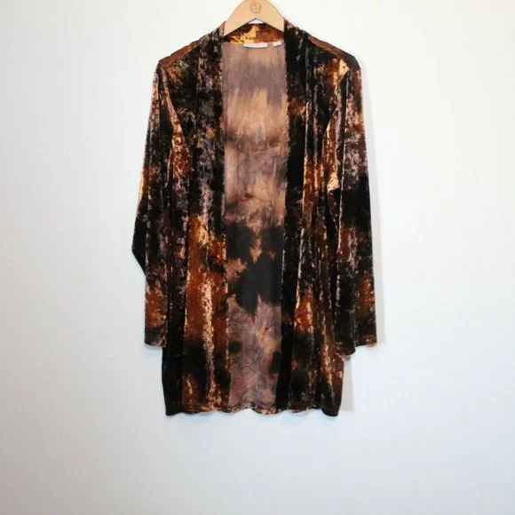 Susan Graver Printed Crushed Velvet Knit Open-Front Cardigan Plus Size 2X H12725 - Picture 6 of 8